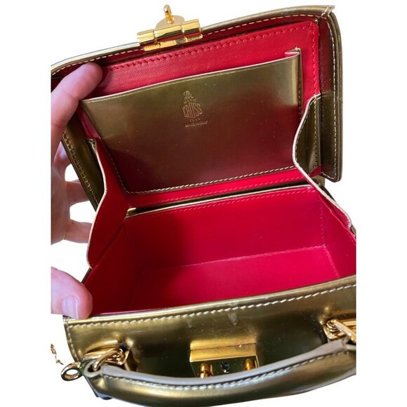 Mark Cross Grace Mini Box Leather Handbag Crossbody Gold Mirror + 2 Straps + key - Picture 16 of 17